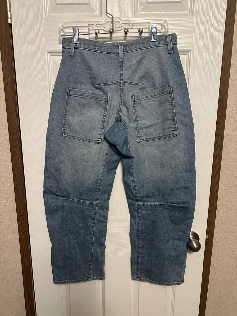 Nili Lotan Patch-Pocket Slim Barrel Jeans in Washed Blue